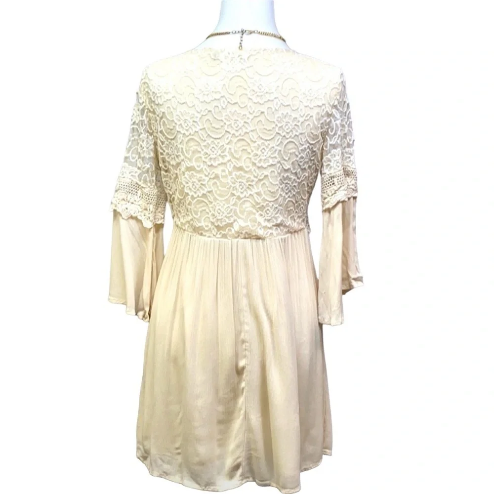 Zanzea Boho Cream Lace Bell Sleeves Dress - Picture 4 of 5